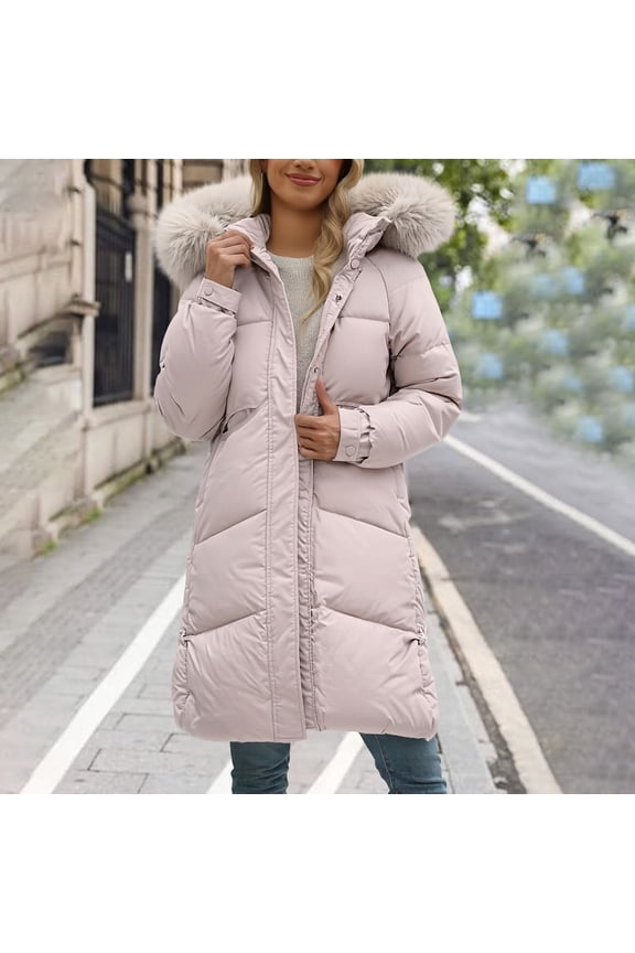 Women's 2026 Korean Style Puffer Coat, Knee Length Oversized Parka, Luxurious Faux Fur Collar Winter Jacket, Thickened Loose Fit Down Alternative Coat Pink M