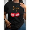 thumbnail image 1 of Women's "2026 Leopard Bow Cherries" Graphic Cotton Casual T-Shirt Comfortable Short Sleeve Round Neck Top Black S-5XL, 1 of 5