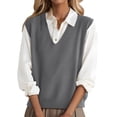 thumbnail image 1 of Women's 2026 Lightweight V-Neck Knit Sweater Vest Sleeveless Ribbed Casual Tank Top Spring Business Casual Pullover,Gray XL, 1 of 5