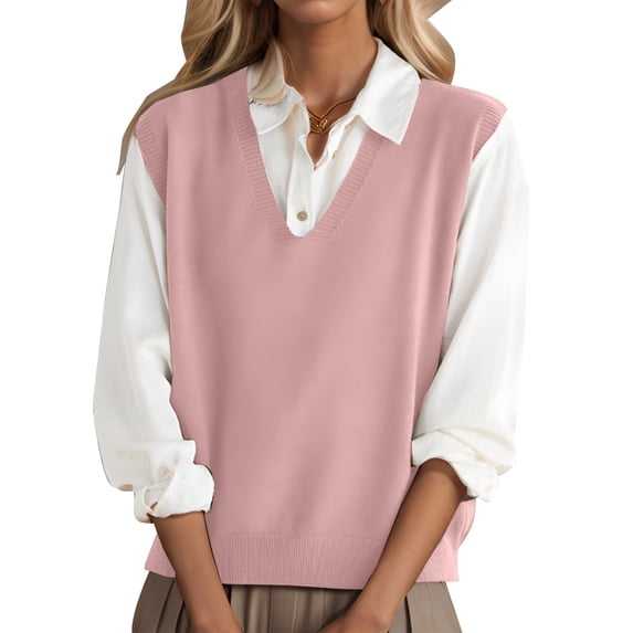 Women's 2026 Lightweight V-Neck Knit Sweater Vest Sleeveless Ribbed Casual Tank Top Spring Business Casual Pullover,Pink M