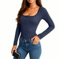 thumbnail image 1 of Women's 2026 Long Sleeve Henley T Shirts Lace Trim Button Ribbed Knit Slim Fit Casual Basic Tops Blouse, 1 of 5