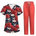 thumbnail image 1 of Women’s 2026 New Halloween Scrubs Sets, V-Neck Short Sleeve Top & Jogger Pants, Quick Dry Medical Uniform with Pockets for Nurses, 02-Watermelon Red, M, 1 of 5