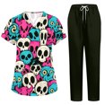 thumbnail image 1 of Women’s 2026 New Halloween Scrubs Sets, V-Neck Short Sleeve Top & Jogger Pants, Quick Dry Medical Uniform with Pockets for Nurses, 01-Light Blue, L, 1 of 5