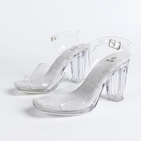 Women's 2026 New Season French Sandals - 10cm Clear Crystal Block Heel, Versatile Open-Toe Design Black Grey 5.5-8 Size