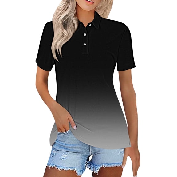 Women's 2026 New Short Sleeve T-Shirt, Solid Color Button Down Collar Fashion Casual Top, Loose Fit Blouse for Summer Everyday Wear and Stylish Comfort Black XXL