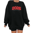 thumbnail image 1 of Women's 2026 New Year Round Neck Printed Cotton Hoodie Graphic Tees Black Red Number Letter New Year Party Round-neck long-sleeved Black S-3XL, 1 of 6