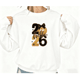 thumbnail image 1 of Women's 2026 New Year Round Neck Printed Cotton Hoodie Graphic Tees White Black Gold Yellow Disco Number Letter New Year Party Round-neck long-sleeved White S-3XL, 1 of 5