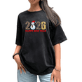 thumbnail image 1 of Women's 2026 New Year Snowman Printed Washed Cotton Crew Neck T Shirt Black Plus Size, 1 of 5