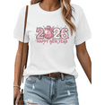 thumbnail image 1 of Women's 2026 Pink Disco New Year Printed Washed Cotton Crew Neck T Shirt White S-5XL, 1 of 4