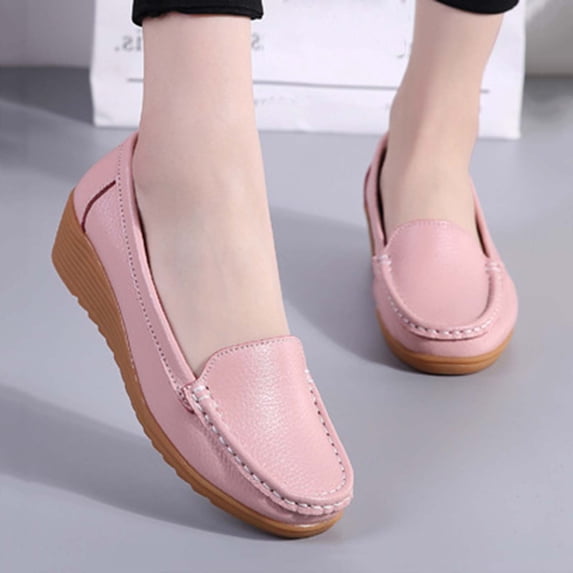 Women's 2026 Plus Flat Shoes Summer Solid Color Round Closed Toe Low Heel Slip On Lightweight Cushioned Orthopedic Arch Support Wide Toe Box Comfortable Walking Daily Footwear Pink 41
