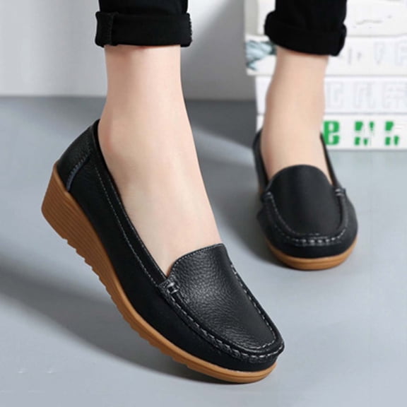 Women's 2026 Plus Flat Shoes Summer Solid Color Round Closed Toe Low Heel Slip On Lightweight Cushioned Orthopedic Arch Support Wide Toe Box Comfortable Walking Daily Footwear Black 41