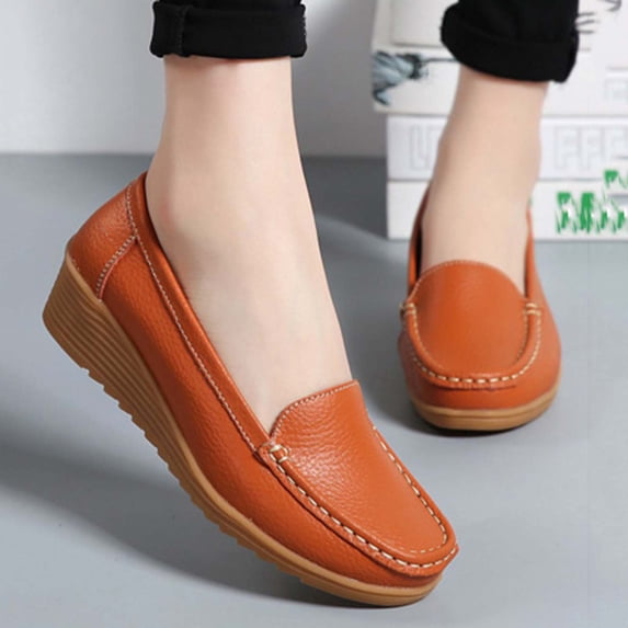 Women's 2026 Plus Flat Shoes Summer Solid Color Round Closed Toe Low Heel Slip On Lightweight Cushioned Orthopedic Arch Support Wide Toe Box Comfortable Walking Daily Footwear Orange 39