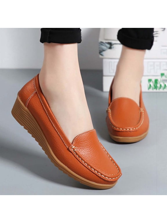 Women's 2026 Plus Flat Shoes Summer Solid Color Round Closed Toe Low Heel Slip On Lightweight Cushioned Orthopedic Arch Support Wide Toe Box Comfortable Walking Daily Footwear Orange 36