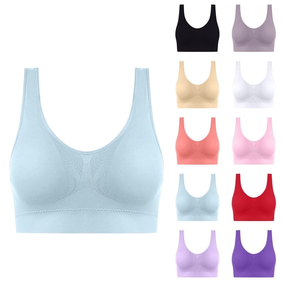 Women's 2026 Seamless Comfortable Sports Bra with Removable Pads Casual Sleep Bra Light Blue 48