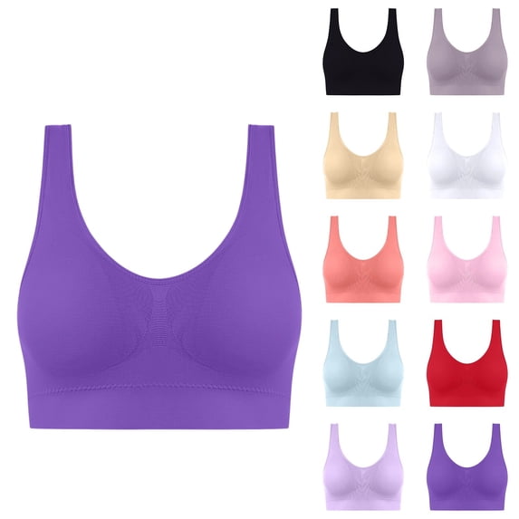 Women's 2026 Seamless Comfortable Sports Bra with Removable Pads Casual Sleep Bra Purple 32