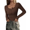 T Sprang Women's 2026 Spring Fall Long Sleeve Henley T Shirts Button Ribbed Knit ...