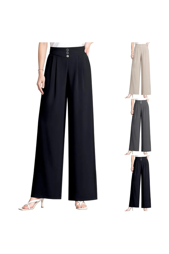 Women’s 2026 Spring Summer Soft Flowy High-Waist Pull-On Wide-Leg Stretch Drape Dress Pants for Senior Women Over 50 Black M