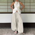 thumbnail image 1 of Women's 2026 Spring Summer Street Style Balloon Wide Leg Pants, Loose Pleated Baggy Harem Trousers, Casual Relaxed Joggers for Daily Wear Beige L, 1 of 7