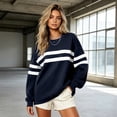 thumbnail image 1 of Women's 2026 Striped Oversized Sweatshirt Spring Crewneck Long Sleeve Shirts Casual Color Block Pullover Tops, 2XL, 1 of 5