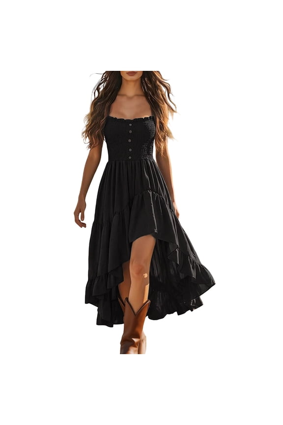 Women's 2026 Summer Boho Midi Dress Vintage Western Cowgirls Bohemian Casual Sundresses
