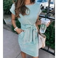 thumbnail image 1 of Women's 2026 Summer Casual Dress Short Sleeve Crewneck Striped Tie Waist Work Trendy T Shirt Dresses, 1 of 9