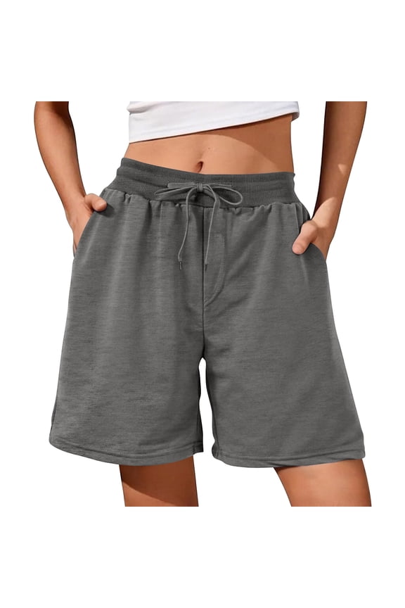 Women's 2026 Summer Casual Shorts with Pocket Elastic High Waisted Wide Leg Beach Shorts Dark Gray M