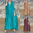thumbnail image 1 of Women's 2026 Summer Dresses Solid-Color Button-Down Cardigan V-Neck Satin Loose Casual Green Sundresses S-3XL, 1 of 8