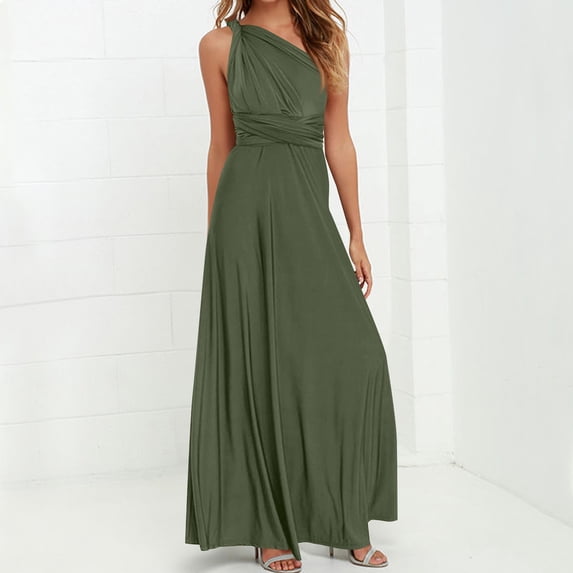 Women's 2026 Summer Dresses Solid Color Multi Wearing Backless Bandage Multi Rope Long Sundresses — Army Green∣S