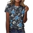thumbnail image 1 of Women's 2026 Summer Floral Blouses Ruffle Short Sleeve V Neck Tops Casual Loose T Shirts, 1 of 5