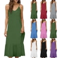 thumbnail image 1 of Women's 2026 Summer Flowy Maxi Dress Casual Sleeveless Spaghetti Strap Ruffle Beach Long Dresses Green S, 1 of 6