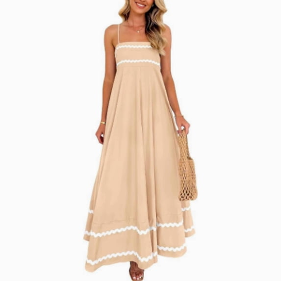 Women's 2026 Summer Flowy Maxi Dress Casual Sleeveless Spaghetti Strap Ruffle Beach Long Dresses