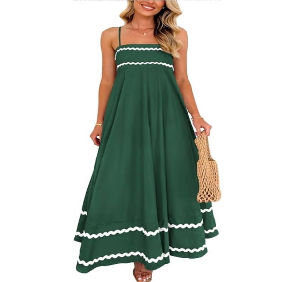 Women's 2026 Summer Flowy Maxi Dress Casual Sleeveless Spaghetti Strap Ruffle Beach Long Dresses