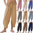 thumbnail image 1 of Women's 2026 Summer High Waisted Wide Leg Palazzo Capri Hem Casual Loose Flowy Cropped Beach Lounge Pants, Khaki L, 1 of 7