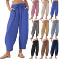 thumbnail image 1 of Women's 2026 Summer High Waisted Wide Leg Palazzo Capri Hem Casual Loose Flowy Cropped Beach Lounge Pants, Royal Blue M, 1 of 7