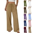 thumbnail image 1 of Women's 2026 Summer Lightweight Cotton Linen Wide Leg Trousers Elegant Casual Pants with Pockets by Yigetop Wine M, 1 of 7
