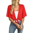 thumbnail image 1 of Women's 2026 Summer Lightweight Short Chiffon Bolero Cardigan Shrug Sheer Tie Front Top 3/4 Sleeve Jacket for Dress, 1 of 6