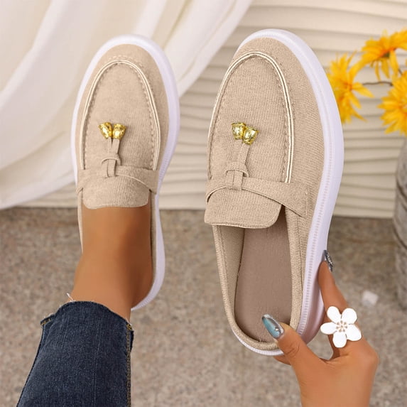 Women's 2026 Summer Loafers Ethnic Rhinestone Accent Closed Toe Mules Soft Sole Lightweight Cushioned Orthopedic Arch Support Wide Toe Box Comfort Walking Daily Footwear Khaki 41