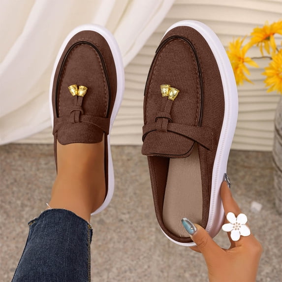 Women's 2026 Summer Loafers Ethnic Rhinestone Accent Closed Toe Mules Soft Sole Lightweight Cushioned Orthopedic Arch Support Wide Toe Box Comfort Walking Daily Footwear Coffee 39