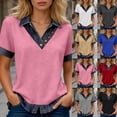 thumbnail image 1 of Womens Tops 2026 Short Sleeve Shirts Knit Top Contrast Collar Casual Comfort Stretch Blouse Fashion Trendy Clothes, 1 of 4