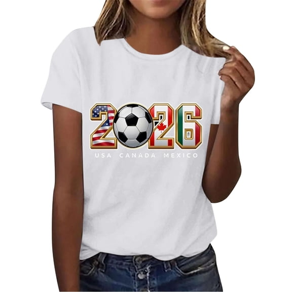 Women's 2026 USA Canada Mexico Soccer Graphic Tee Short Sleeve Crew Neck T-Shirt Sportswear Casual Fan Top For Match Day Celebrations