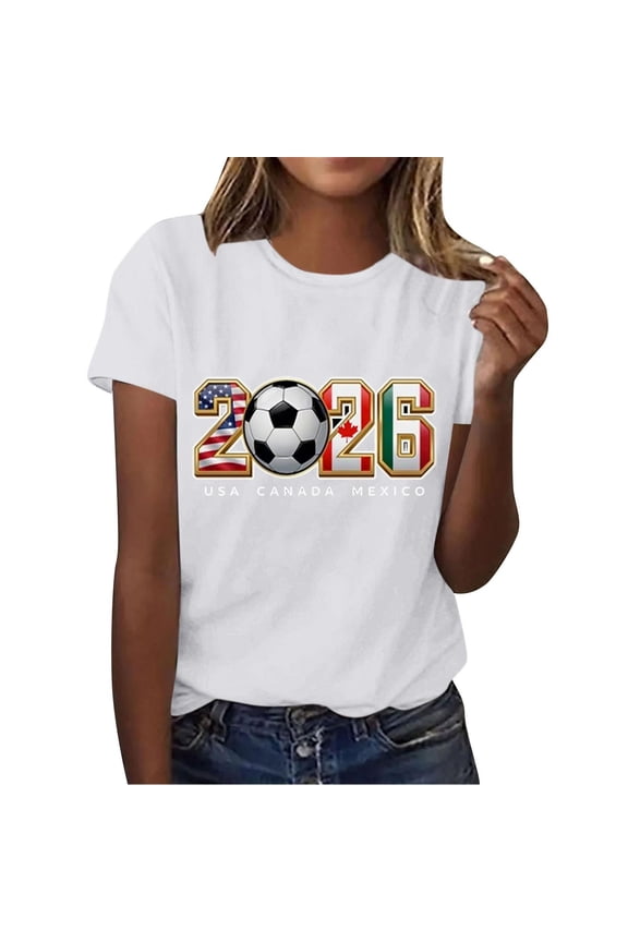 Women's 2026 USA Canada Mexico Soccer Graphic Tee Short Sleeve Crew Neck T-Shirt Sportswear Casual Fan Top For Match Day Celebrations