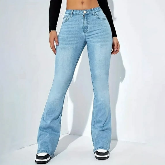 Women's 2026 Vintage Wash Jeans, Classic Straight Leg Denim Pants, High Waist Solid Color Jeans for Casual Wear, Retro Fashion and Daily Outfits Blue1 XXL
