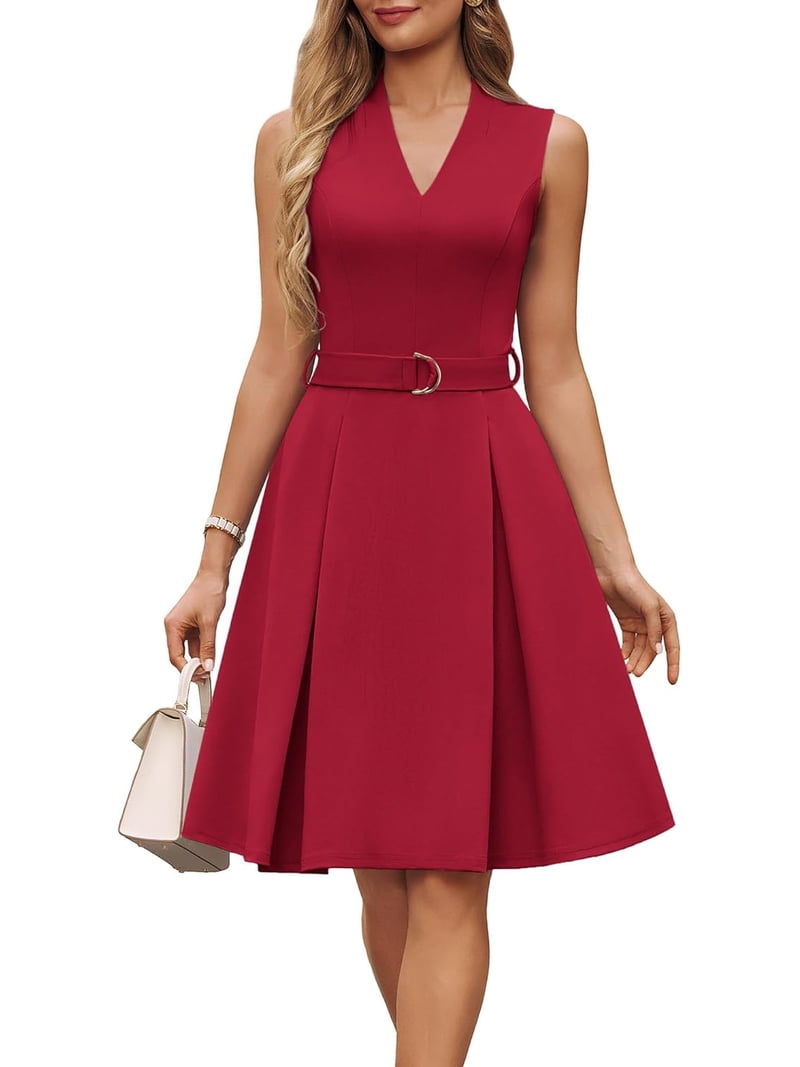 Women's 2026 Wear to Work Business Office Fit and Flare Midi Dress with Pockets Church Outfits