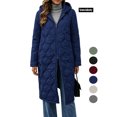 thumbnail image 1 of Women's 2026 Winter Lightweight Quilted Puffer Hooded Jacket Overcoat Plus Size Lightweight Quilted Midi Long jackets for Women Navy M, 1 of 7