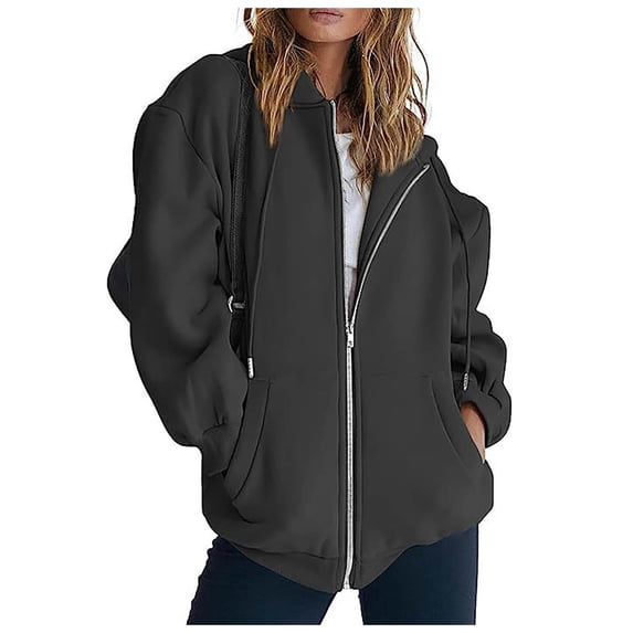 Women's 2026 Zip Up Y2K Hoodies Casual Long Sleeve Spring Sweatshirts Solid Color Track Jackets with Pockets