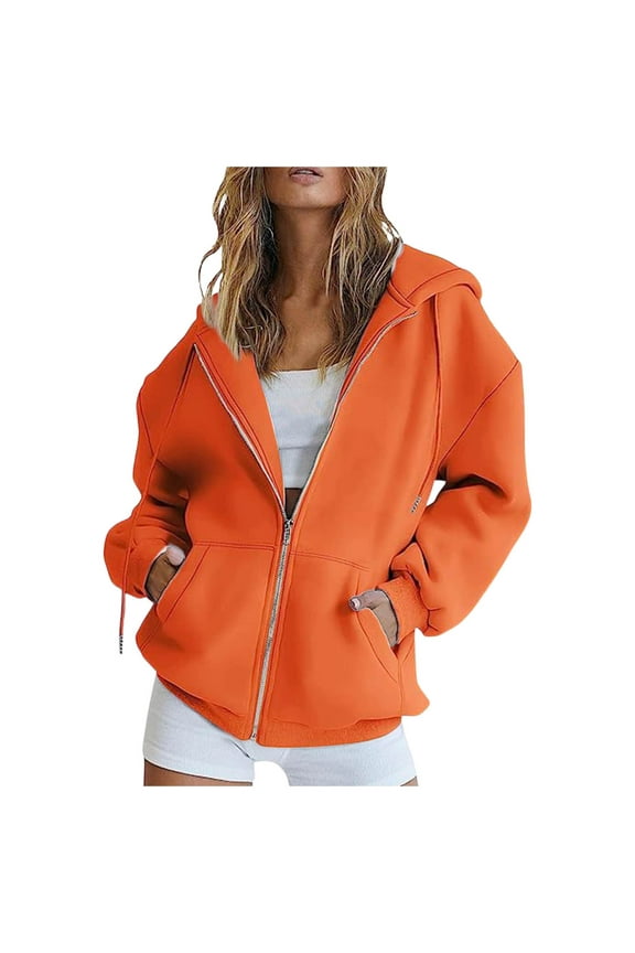 Women's 2026 Zip Up Y2K Hoodies Casual Long Sleeve Spring Sweatshirts Solid Color Track Jackets with Pockets