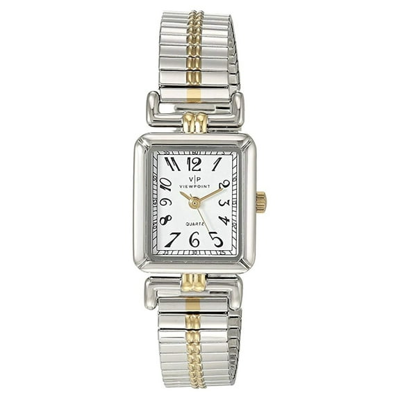 Women's 20mm Rectangle White Dial Watch, Two-Tone Expansion Band