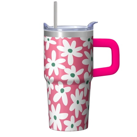 Women's 20oz Floral Tumbler with Handle and Straw, Insulated Stainless Steel Travel Coffee Cup, Leak-proof Lid, Must-Have Accessory