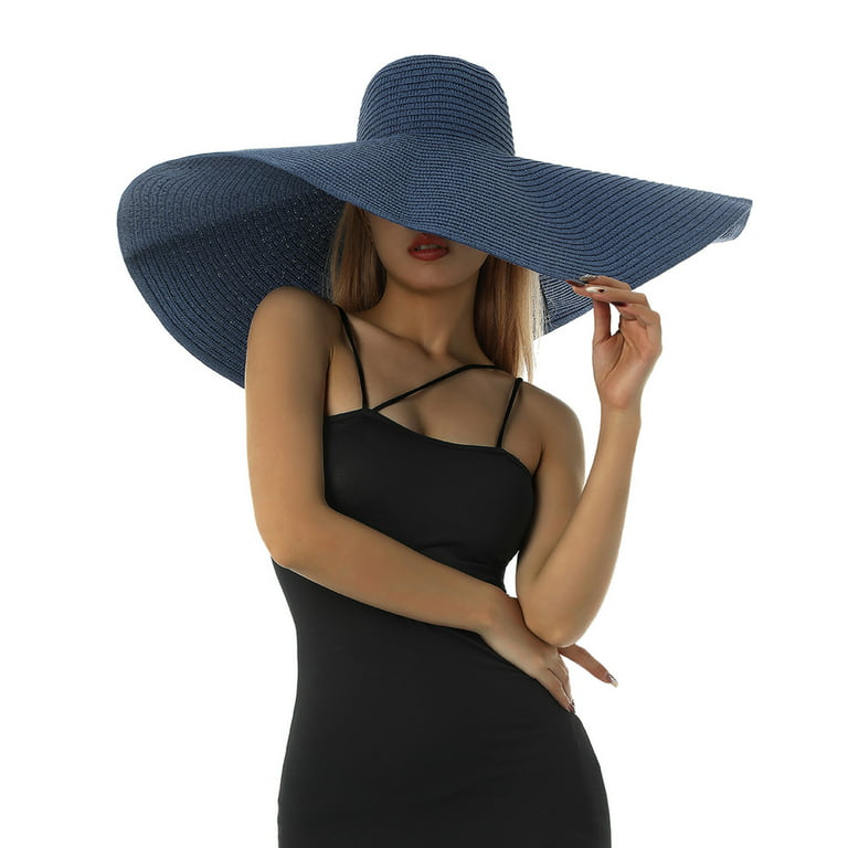Women's 22.8 Inches Wide Brim Foldable Roll up Straw Hat Solid Color Beach  Hats Sun Protection Hat