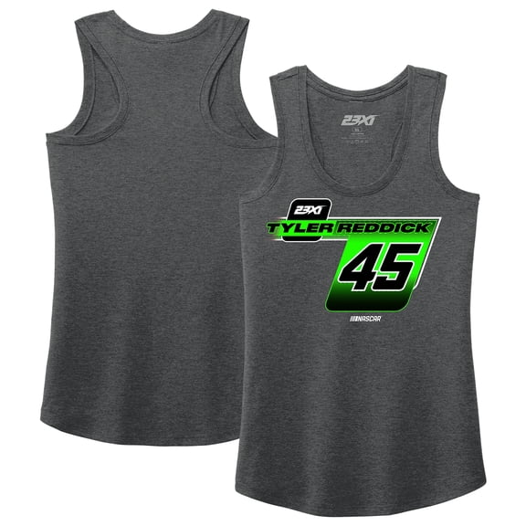 Women's 23XI Racing Heather Charcoal Tyler Reddick Name & Number Racer Back Tri-Blend Tank Top